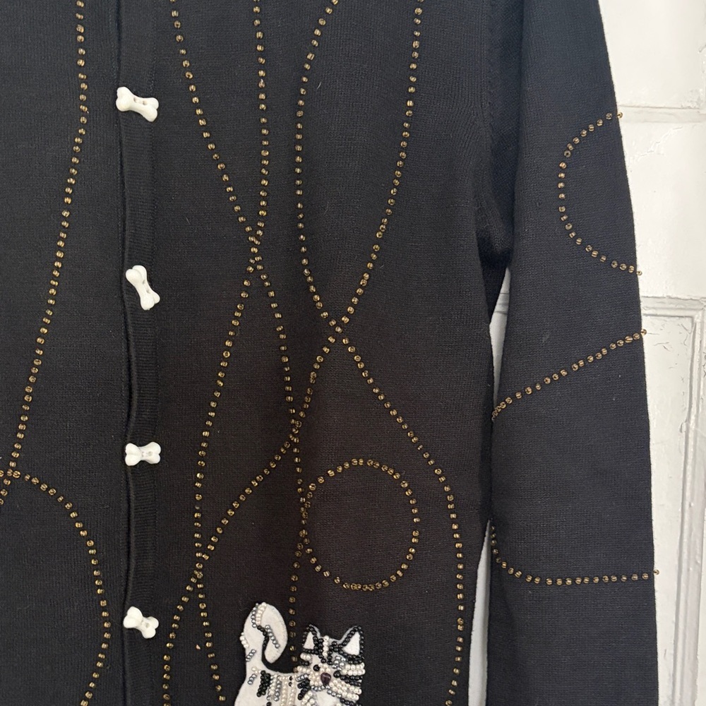 Quacker Factory Black Cardigan with Dog Embroidery - Picture 6 of 11